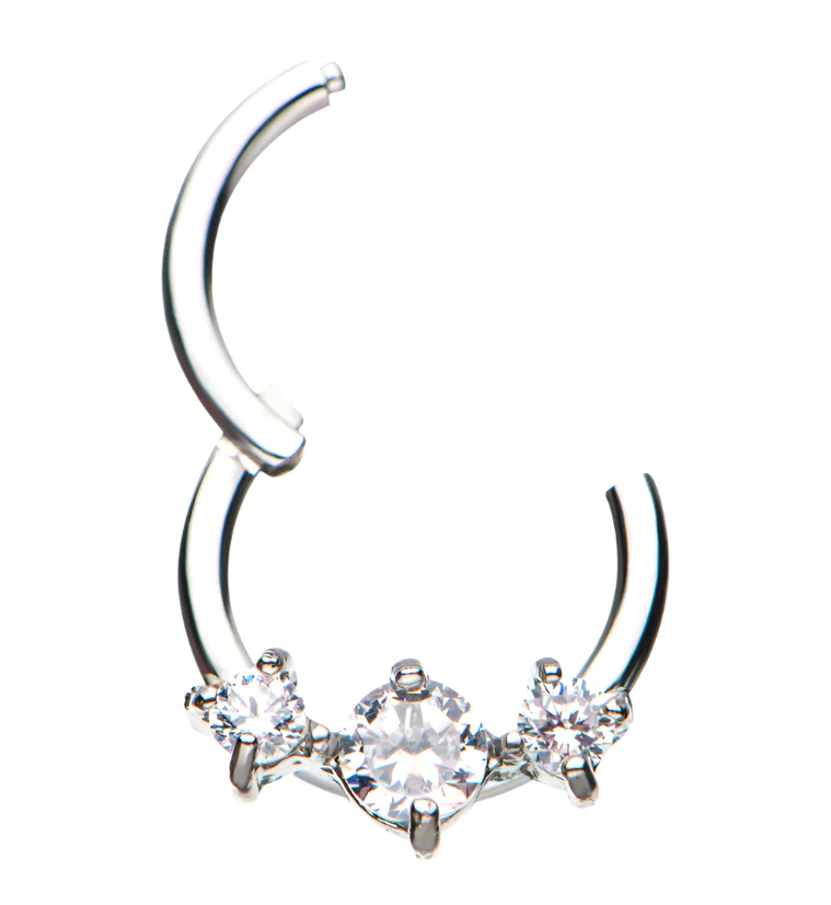 Rose Gold PVD Triple CZ Prong Hinged Segment Ring - Image 2