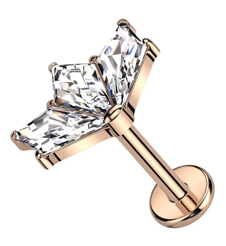 Rose Gold PVD Triple Poly Clear CZ Titanium Internally Threaded Labret