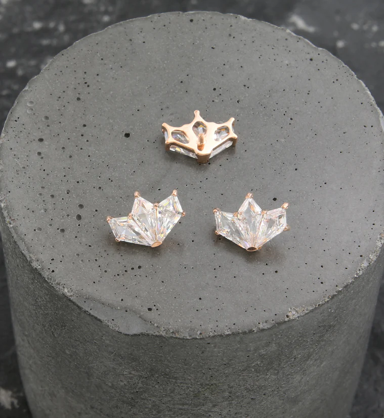 Rose Gold PVD Triple Poly Clear CZ Internally Threaded Titanium Top - Image 2