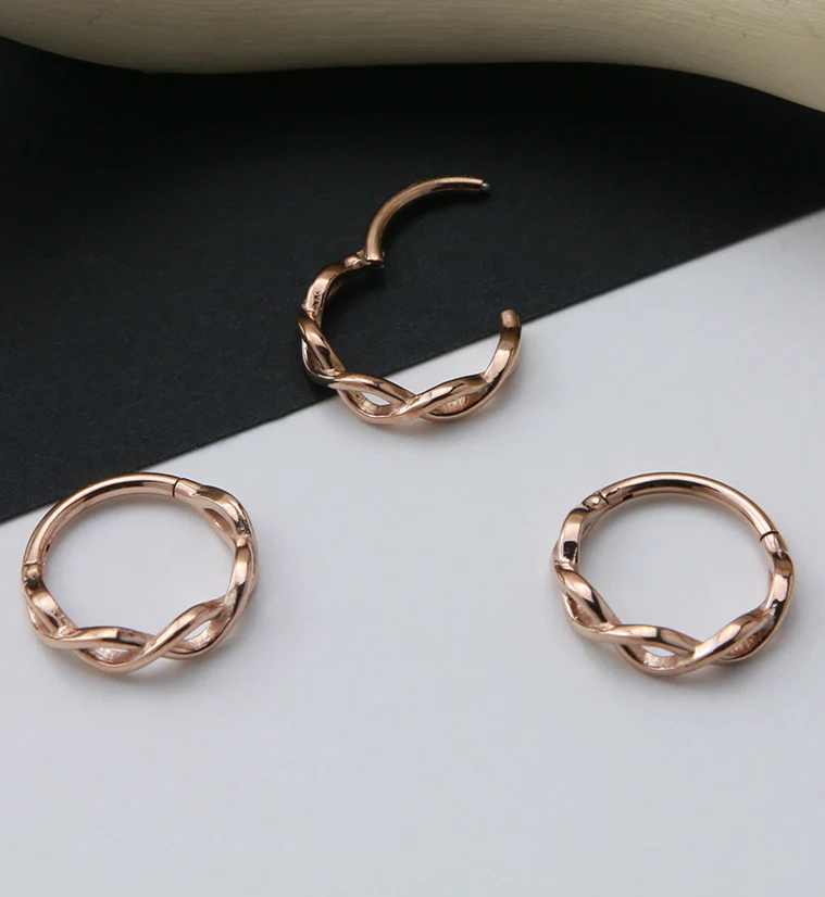 Rose Gold PVD Twisted Hinged Segment Ring - Image 2
