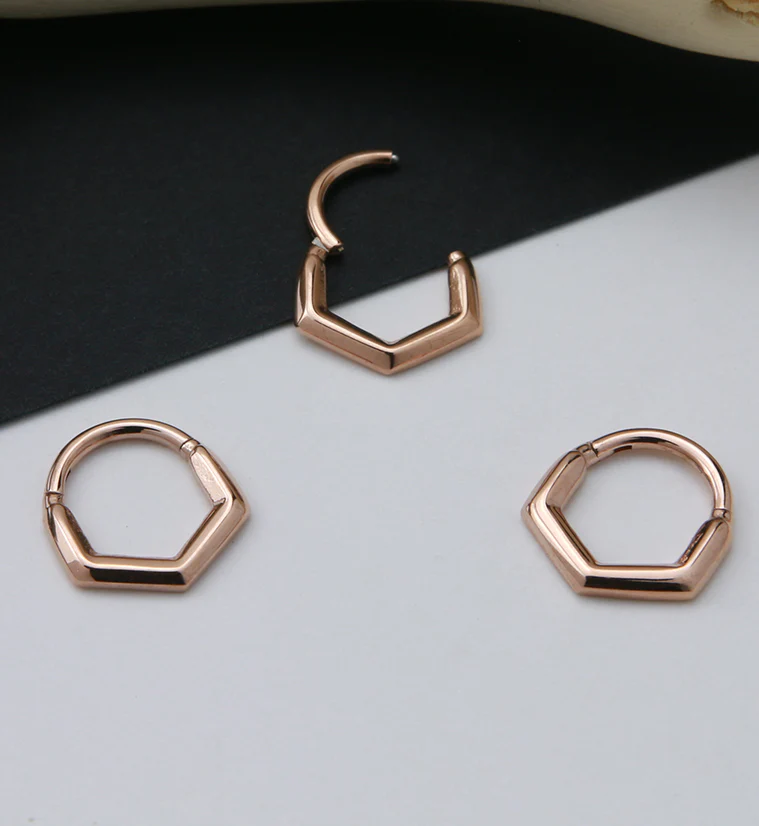 Rose Gold PVD V-Shaped Hinged Segment Ring - Image 2