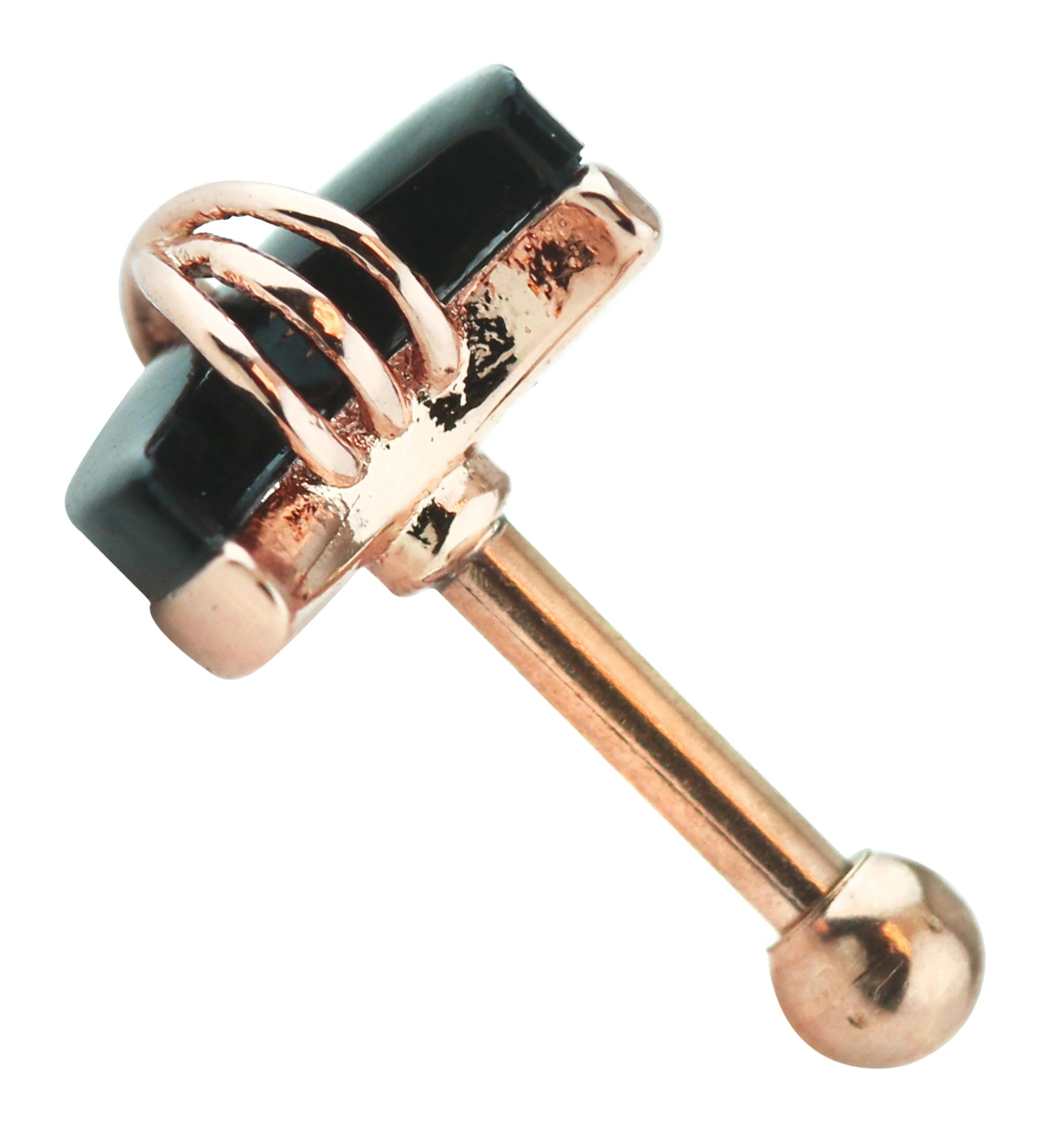 Rose Gold PVD Wrapped Black Crescent Moon Cartilage Barbell - Image 2