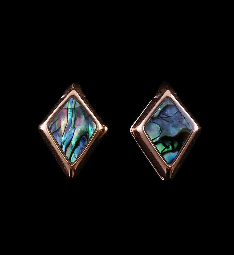 Rose Gold PVD Zircon Abalone Shell Ear Weights - Image 3