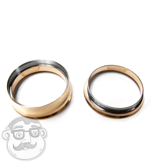 Rose Gold PVD Steel Internally Threaded Tunnel Plugs - Image 3