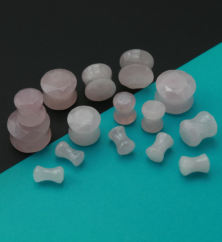 Rose Quartz Faceted Cut Stone Plugs - Image 2