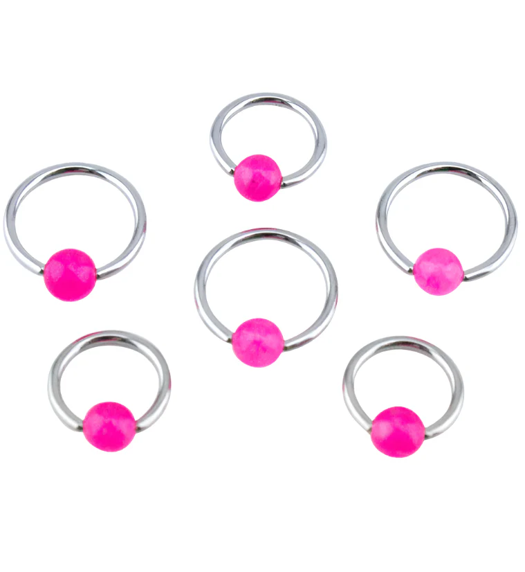 Rose Quartz Captive Ring Stainless Steel