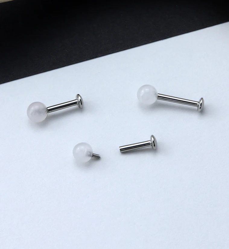 Rose Quartz Stone Ball Top Internally Threaded Labret - Image 2