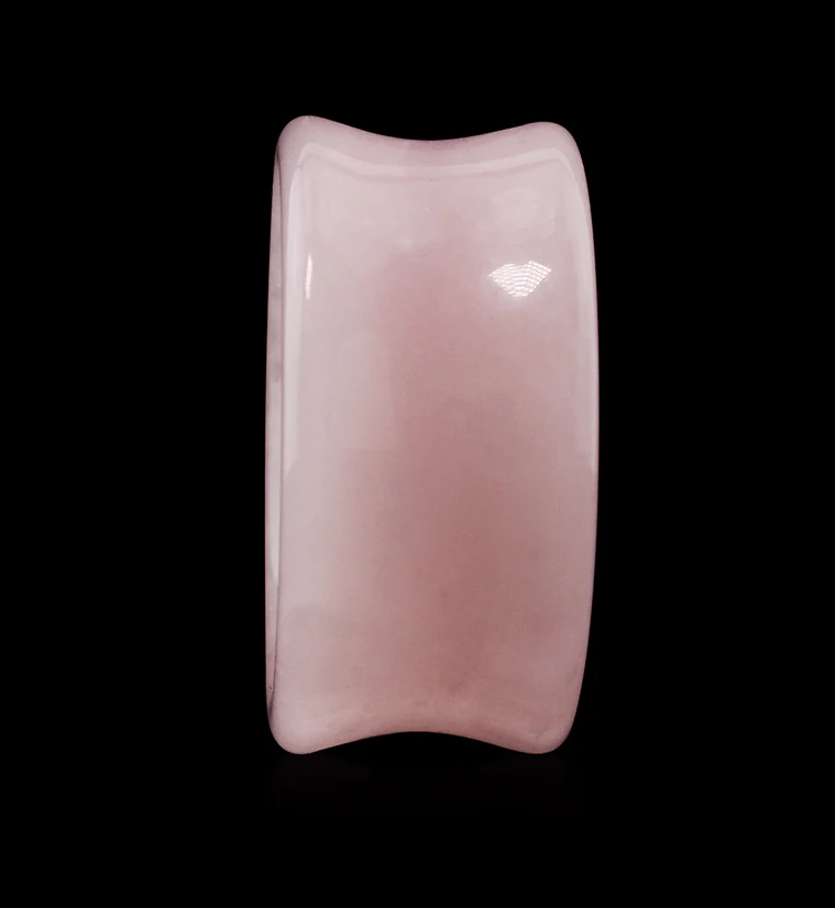 Rose Quartz Stone Double Flare Tunnels - Image 4