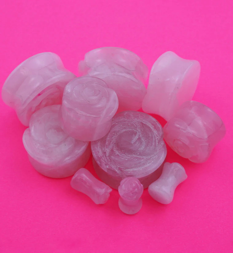 Rose Quartz Stone Rosebud Plugs - Image 2