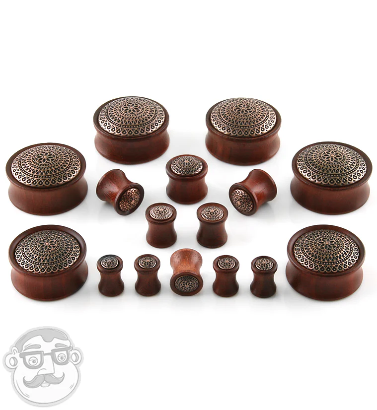 Rose Wood Plugs With Lotus Ornament Inlay - Image 2