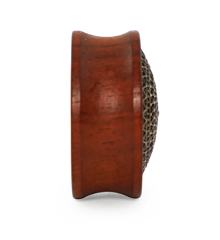 Rose Wood Plugs With Lotus Ornament Inlay - Image 4
