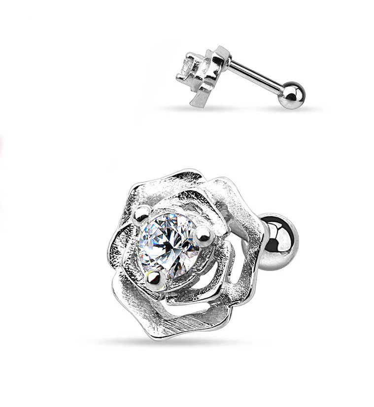 Rosebud CZ Steel Tragus - Cartilage Barbell