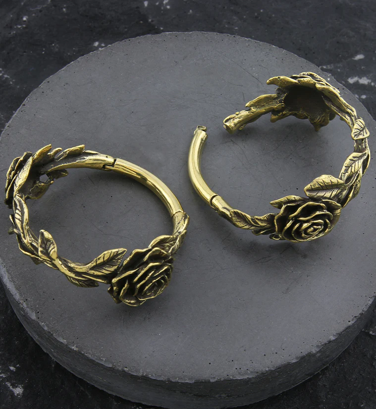 Rosebud Hoop Brass Hinged Ear Weights - Image 2
