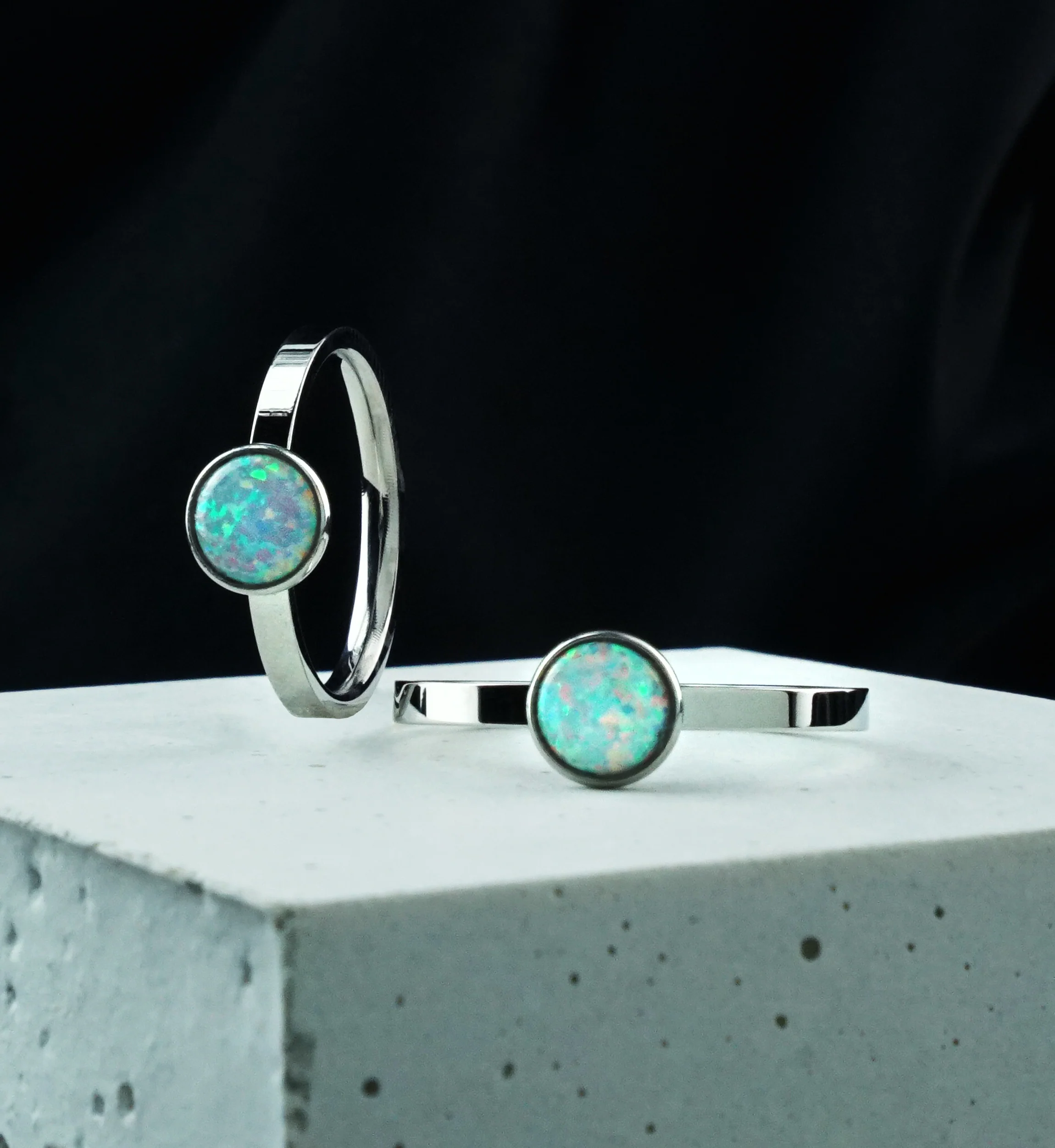 Minimal Cabochon Opalite Stainless Steel Ring