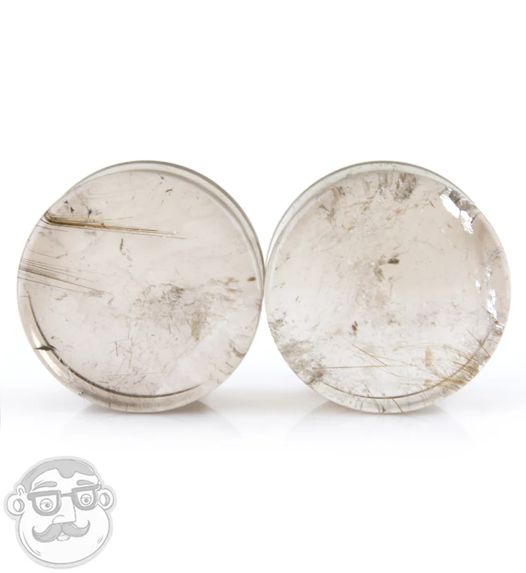 Rutilated Quartz Stone Plugs 1 Inch (25mm) Version 1