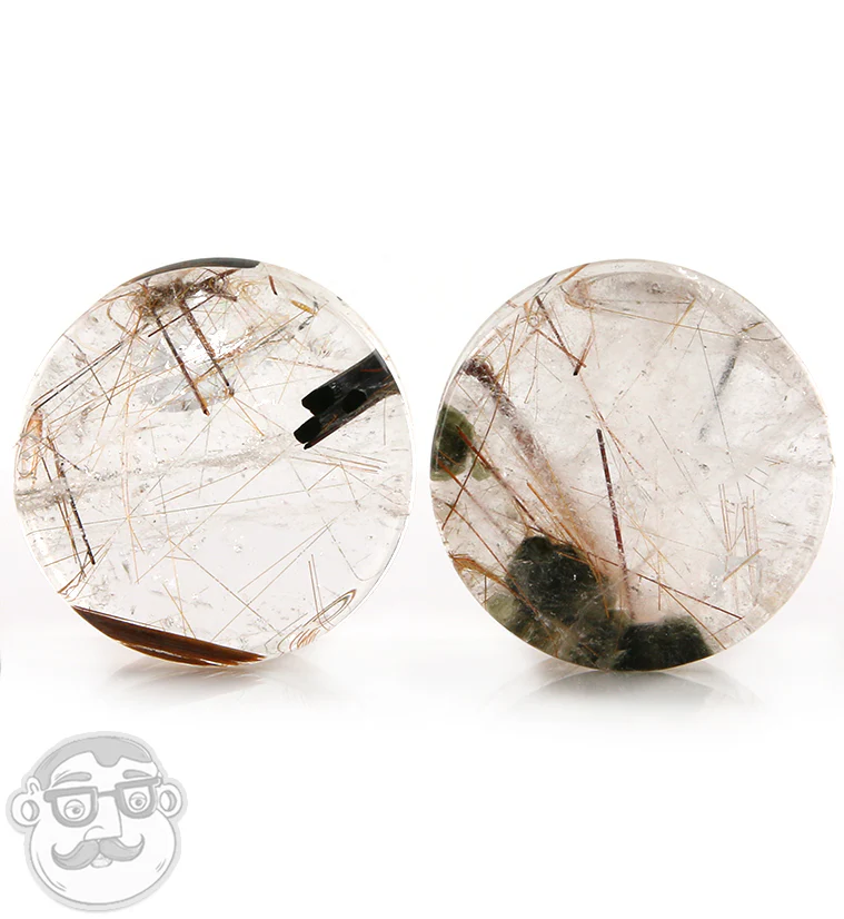 Rutilated Quartz Stone Plugs 1 Inch (25mm) Version 10