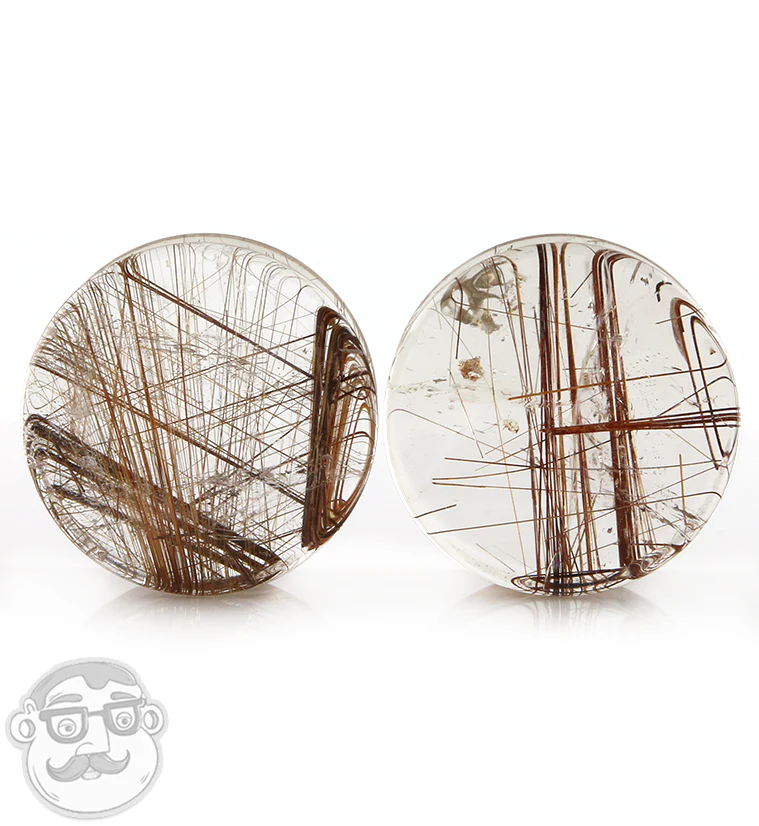 Rutilated Quartz Stone Plugs 1 Inch (25mm) Version 12