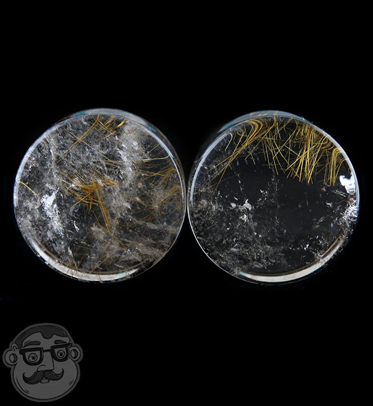 Rutilated Quartz Stone Plugs 1 Inch (25mm) Version 2 - Image 2