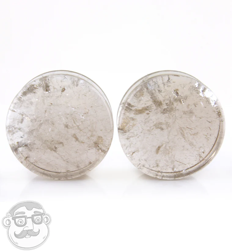 Rutilated Quartz Stone Plugs 1 Inch (25mm) Version 6