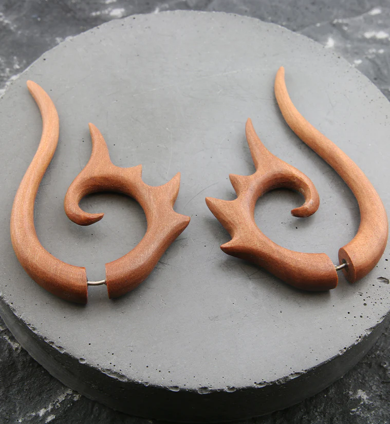 Saba Wood Fake Gauge Talons Tribal Earrings (19G - 0.9mm) - Image 2