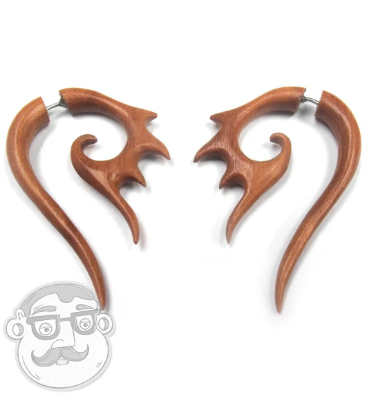 Saba Wood Fake Gauge Talons Tribal Earrings (19G - 0.9mm) - Image 3