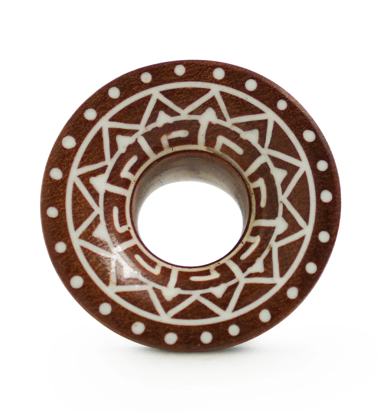 Saba Wood Mayan Flare Tunnels With Tribal Inlay - Image 4