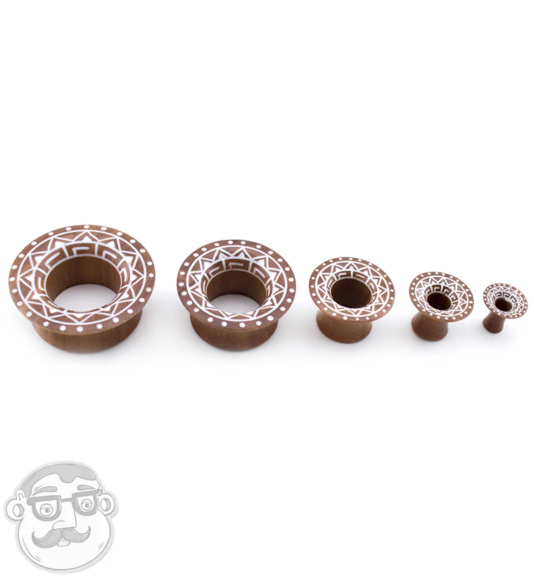 Saba Wood Mayan Flare Tunnels With Tribal Inlay - Image 5