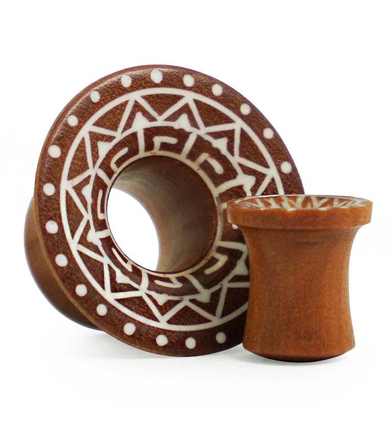 Saba Wood Mayan Flare Tunnels With Tribal Inlay - Image 7