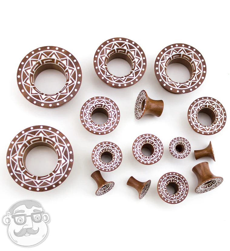 Saba Wood Mayan Flare Tunnels With Tribal Inlay - Image 9