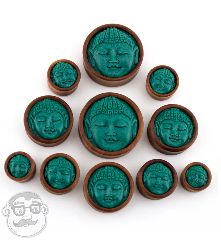 Saba Wood Plugs With Buddha Stone Inlay - Image 6