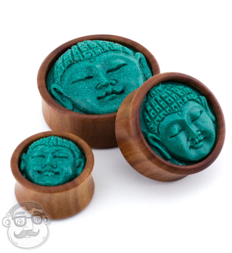 Saba Wood Plugs With Buddha Stone Inlay - Image 7