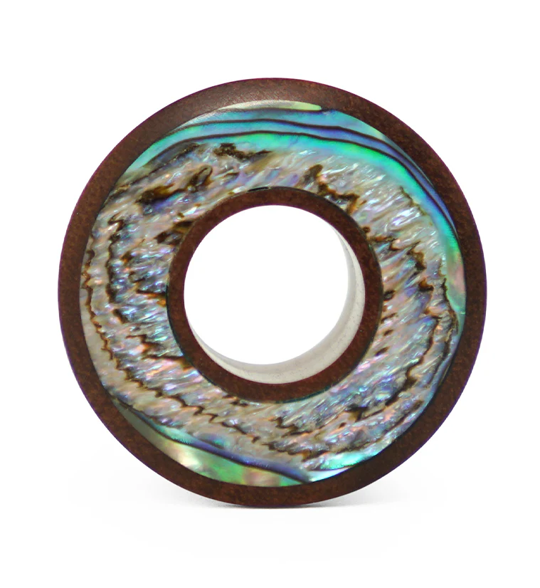 Saba Wood Tunnel Plugs With Abalone Shell Inlay - Image 3