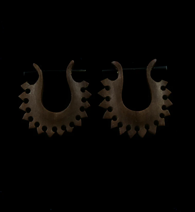 Wooden Spiked Tribal Earrings - Image 2