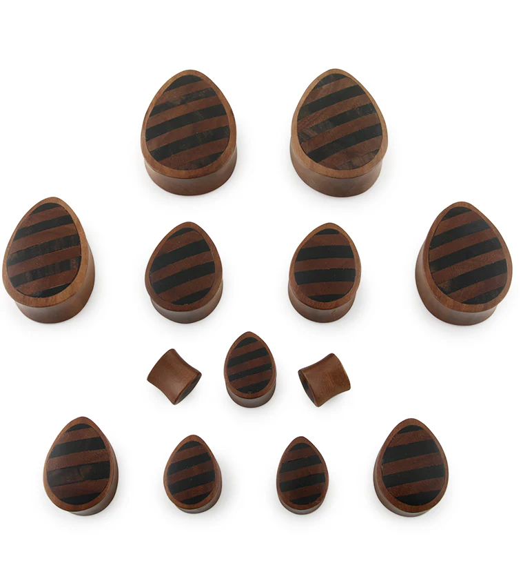 Saba Wooden Teardrop Plugs With Striped Inlay - Image 2