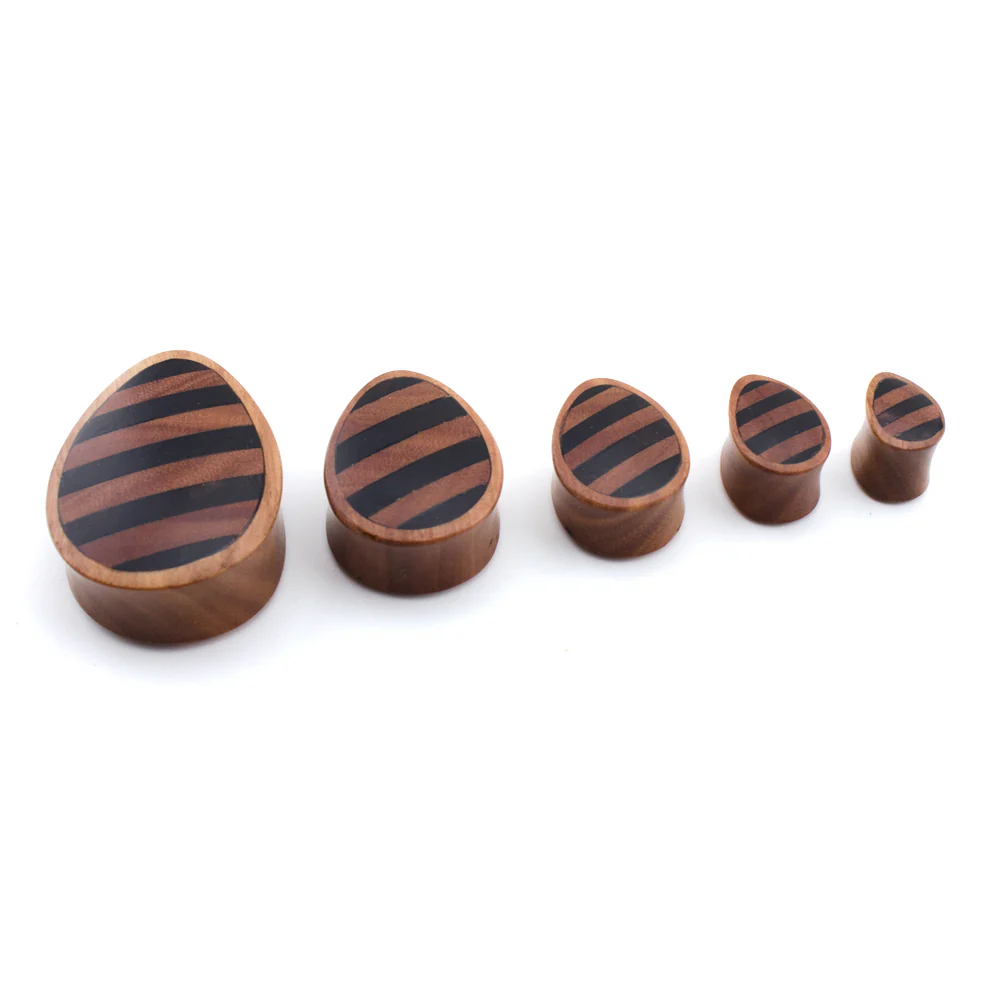 Saba Wooden Teardrop Plugs With Striped Inlay - Image 5