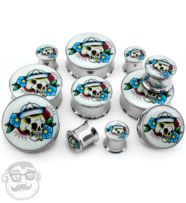 Sailor Skull Tattoo Steel Plugs - Image 2