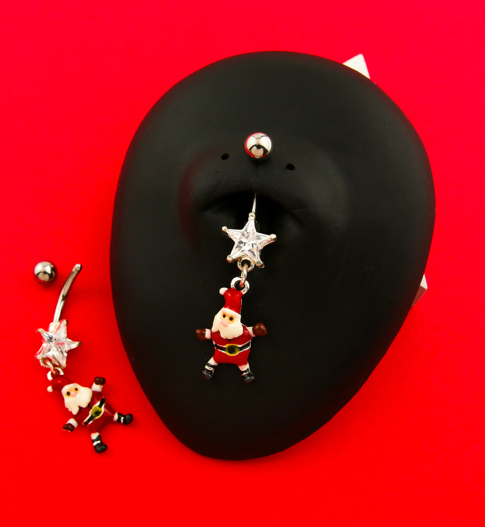Santa Claus Dangle Star CZ Stainless Steel Belly Button Ring - Image 2