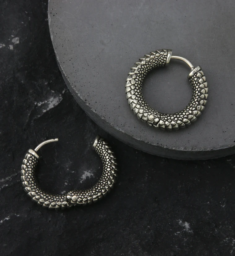 Scales White Brass Hinged Earrings - Image 2