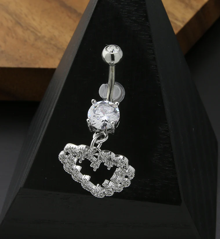 Scallop Heart Clear CZ Stainless Steel Belly Button Ring - Image 2