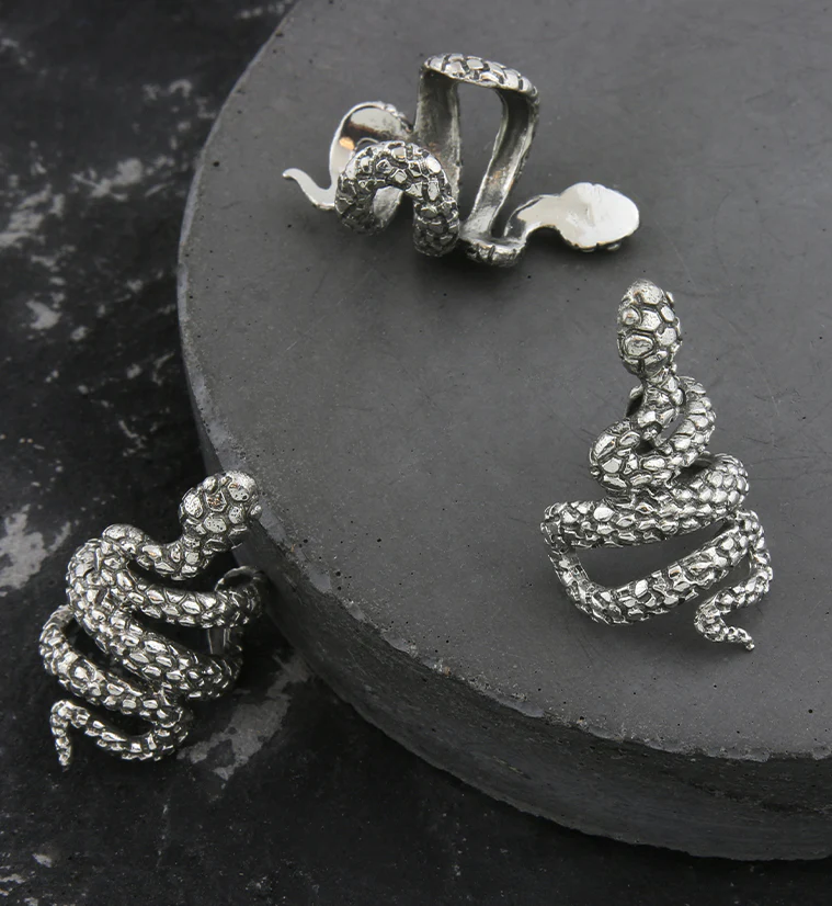 Scaly Snake White Brass Dreadlock Cuff