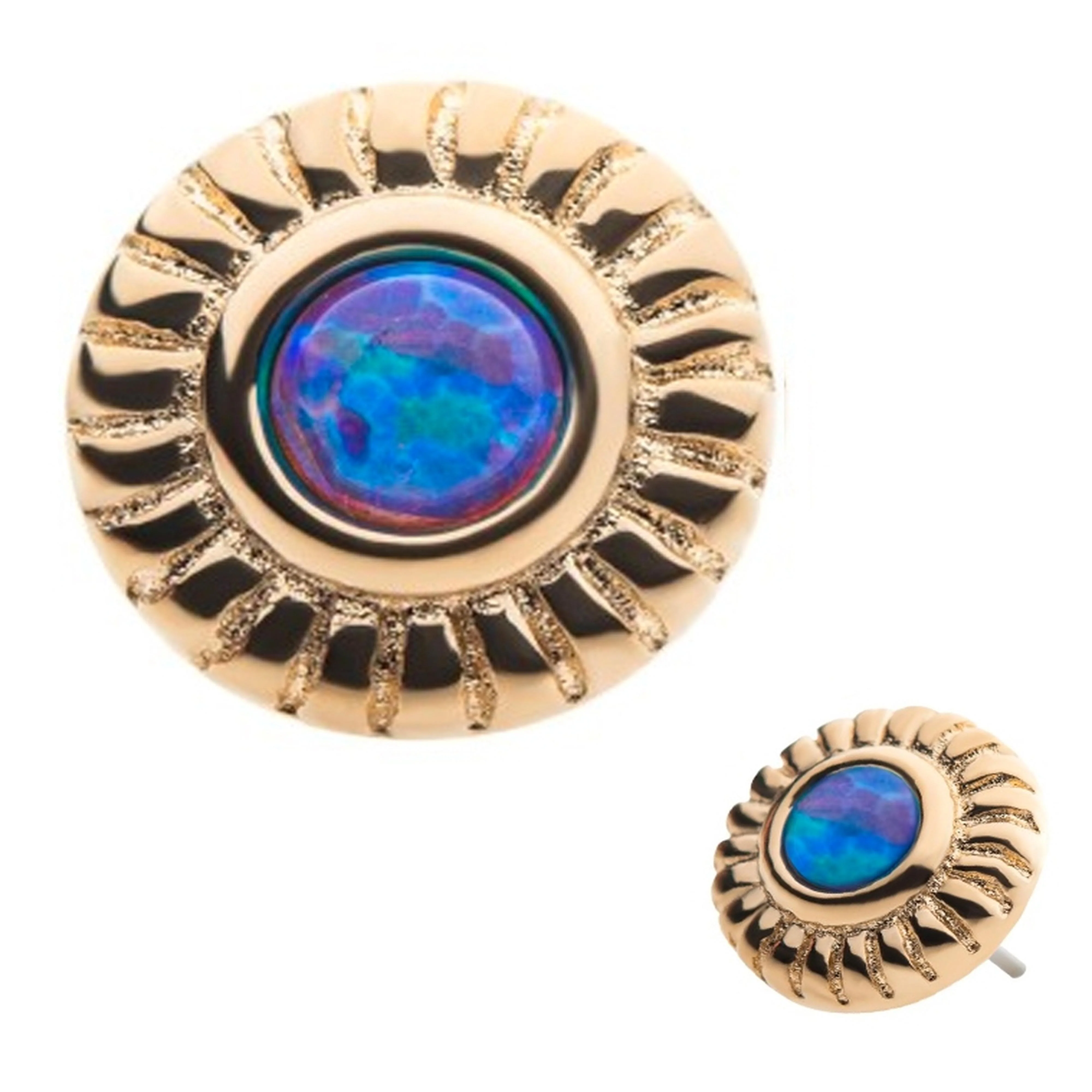 Score 14kt Gold Bezel Set Purple Opalite Threadless Top