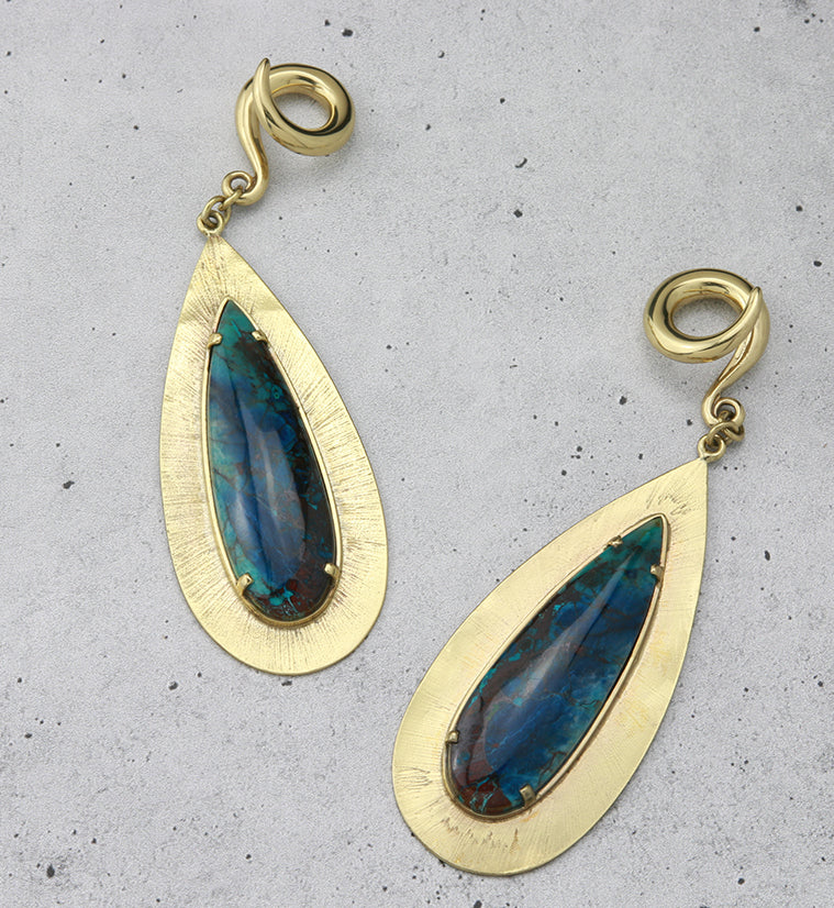 Score Blue Opal Petrified Wood Brass Ear Weights - Image 4