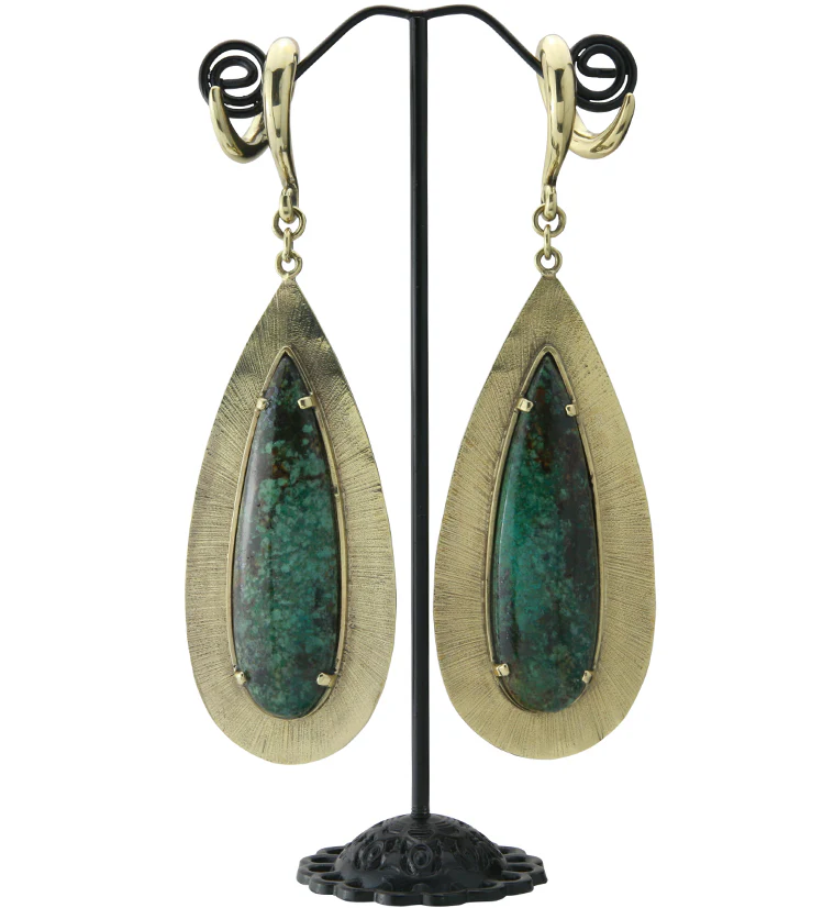 Score Chrysocolla Stone Brass Ear Weights - Image 3