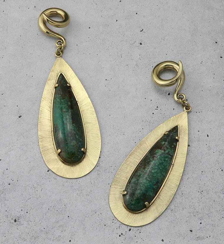 Score Chrysocolla Stone Brass Ear Weights - Image 4