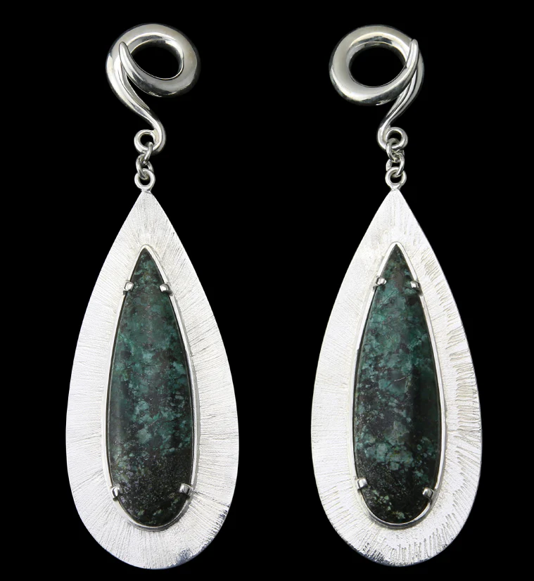 Score Chrysocolla Stone White Brass Ear Weights