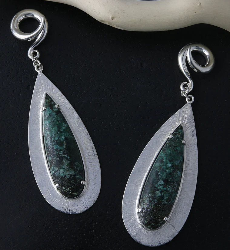 Score Chrysocolla Stone White Brass Ear Weights - Image 2