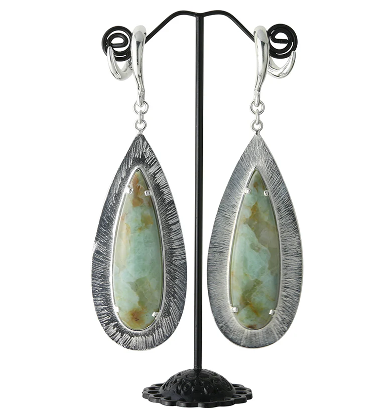 Score Chrysoprase Stone White Brass Ear Weights - Image 2