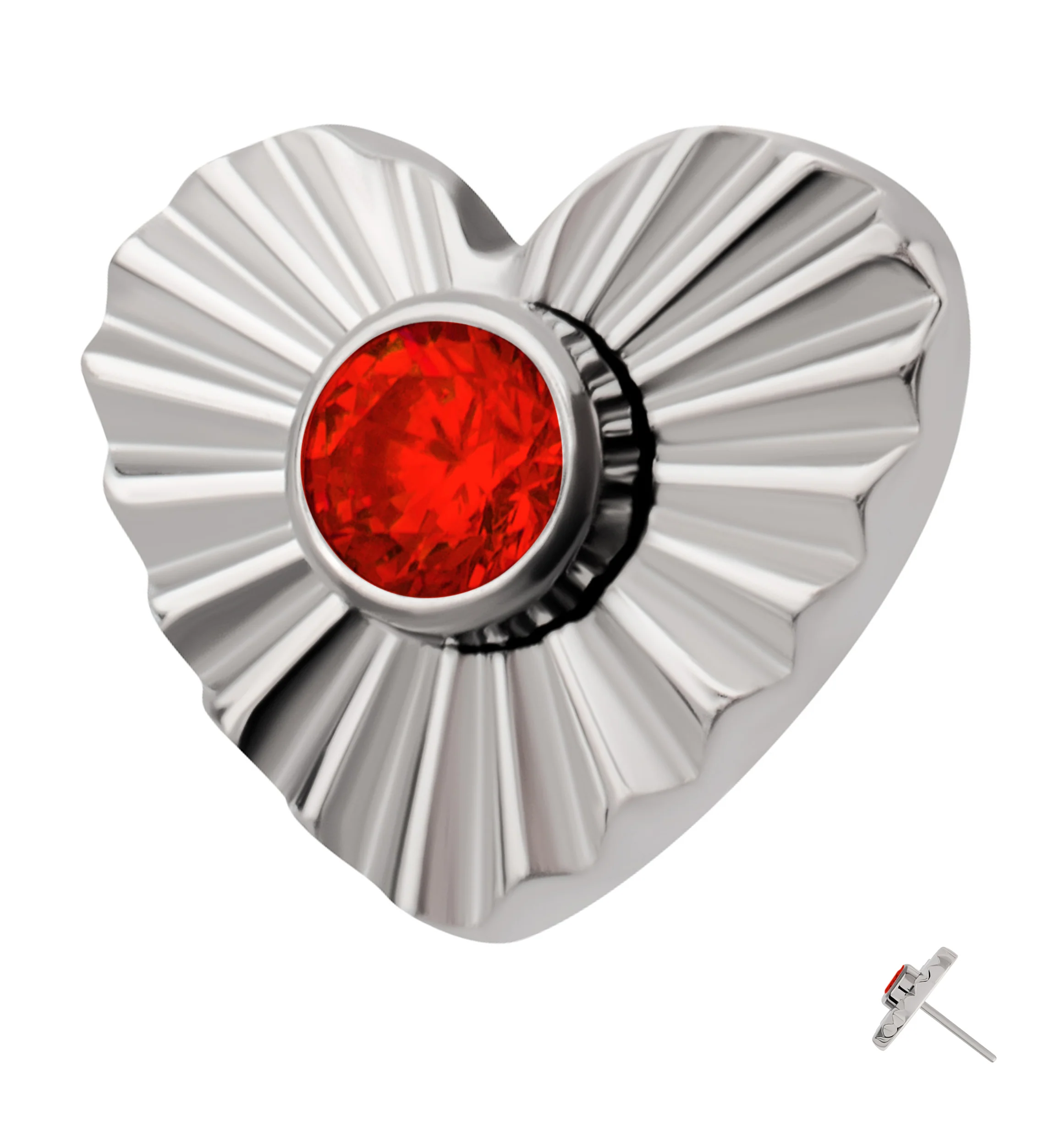 Score Heart Red CZ Titanium Threadless Top