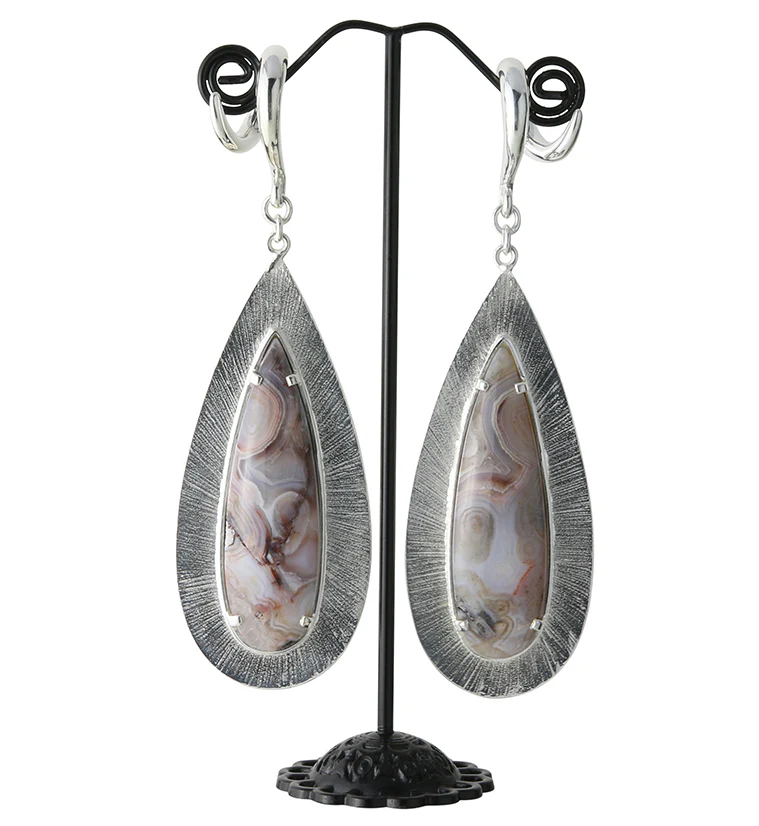 Score Laguna Lace Agate Stone White Brass Ear Weights - Image 2