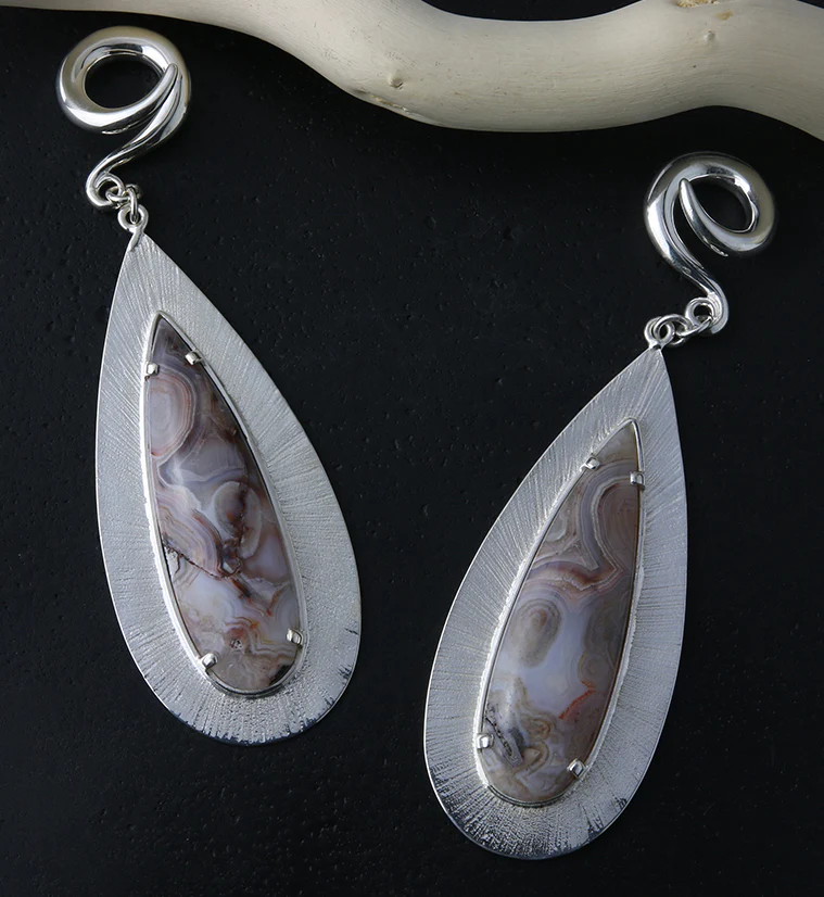 Score Laguna Lace Agate Stone White Brass Ear Weights - Image 3